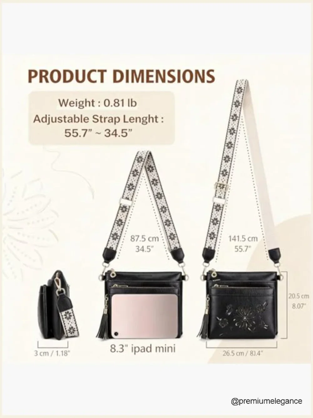 Crossbody Bag with Sunflower Cut-Out, Multi Pocket Faux Leather Hobo